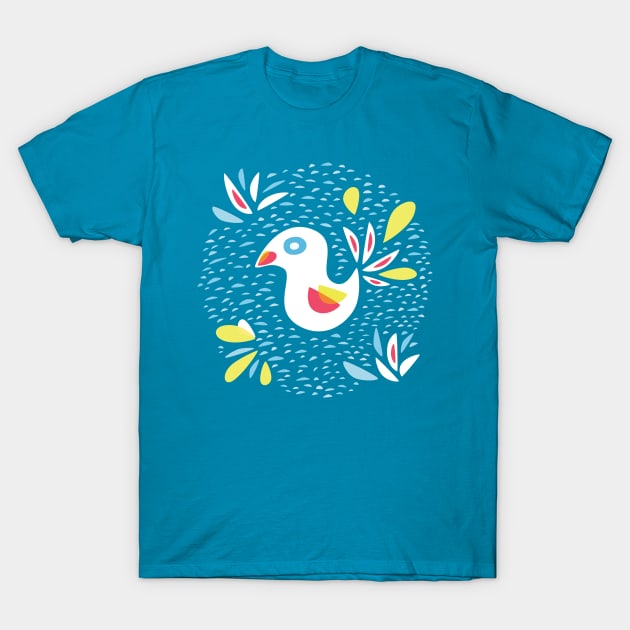 Cute White Abstract Bird T-Shirt by Boriana Giormova